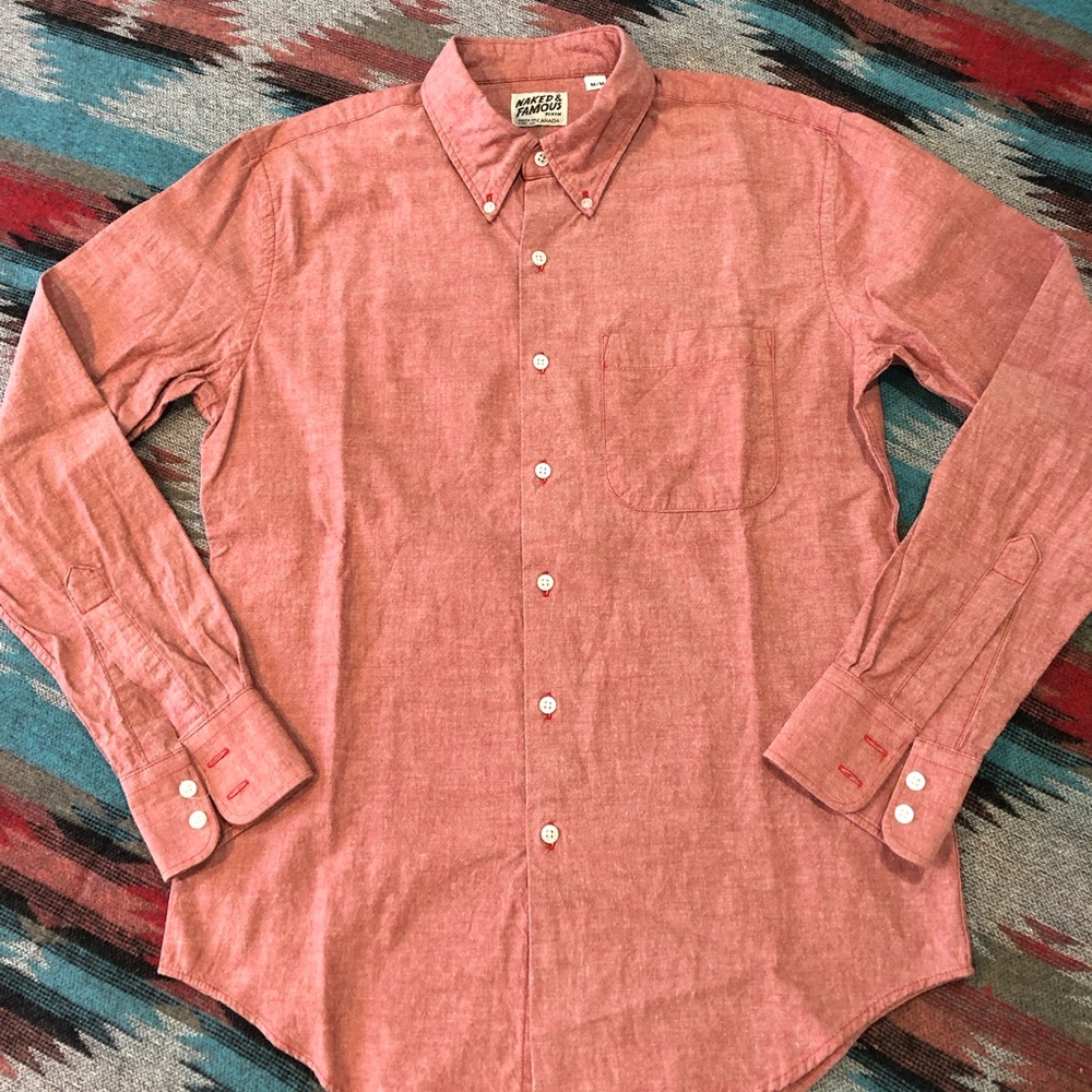 Naked & Famous Light Red Japanese Denim Cotton Shirt Size M
